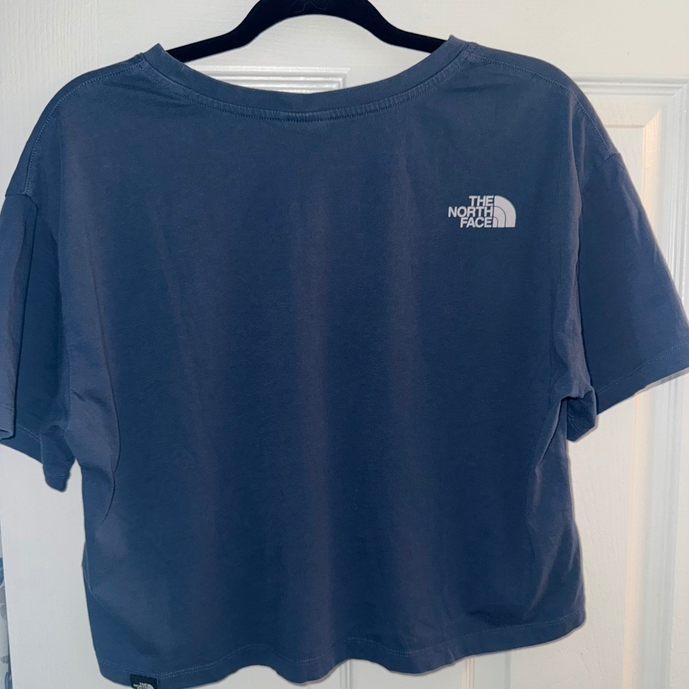 The North Face Womens Blue Cropped T Shirt Logo Box Square Short Sleeve L 254